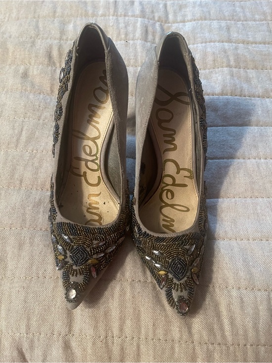 Sam Edelman Shoes - Sam Edelman Embellished Taupe Beaded Pointed-Toe Heels